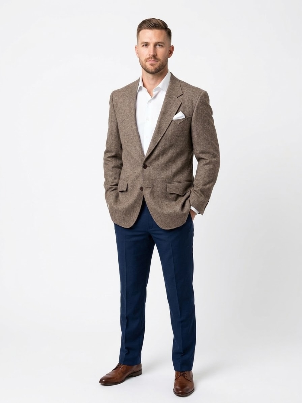 Circle S Brown Herringbone Men's Blazer - Classic Tailored Jacket Size 42 NWOT